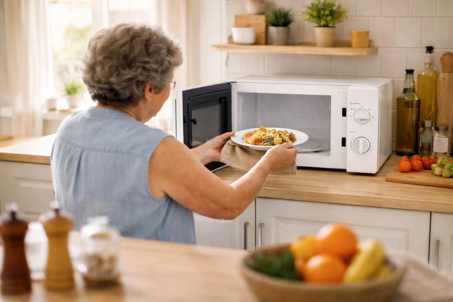 eenvoudige magnetron voor ouderen met draaiknoppen