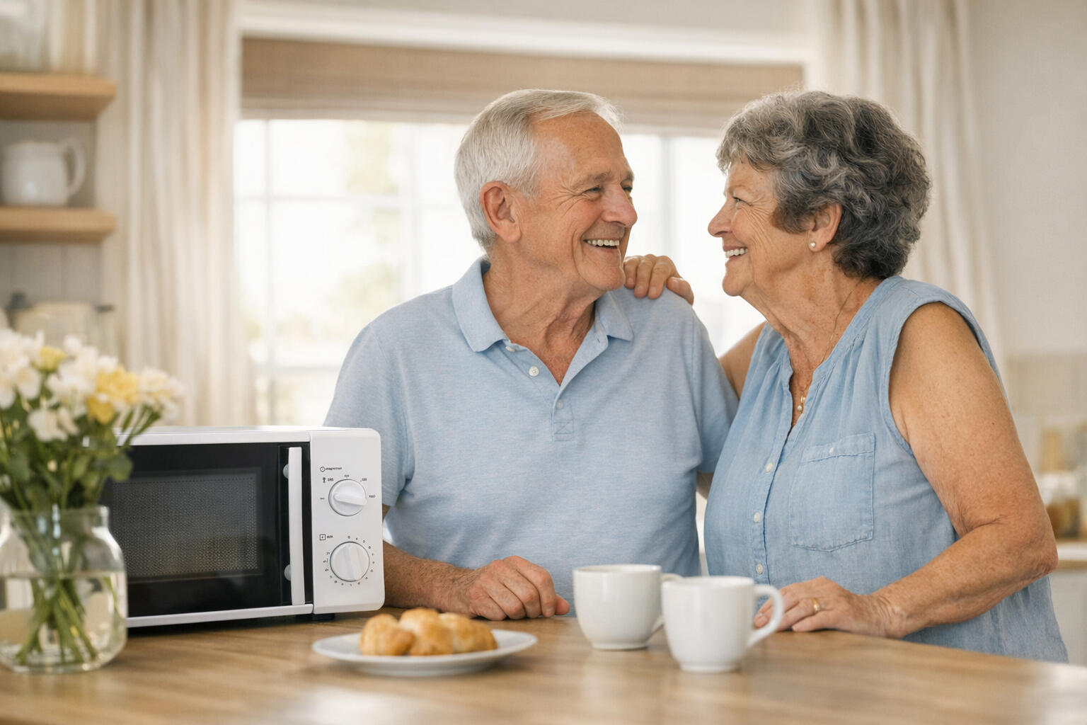 Echtpaar bij een magnetron die makkelijk is te bedienen